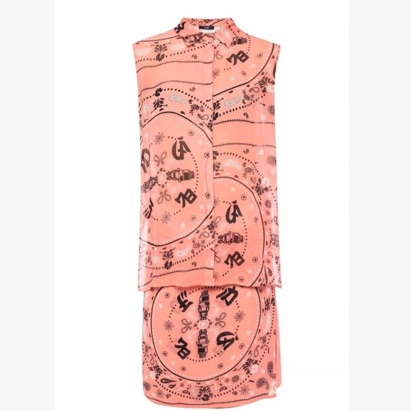 Diesel Sleeveless Peach Color Dress with Black Paisley and Screw Print - Size M - Picture 2 of 10